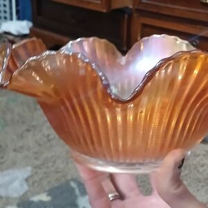 Elegant Carnival Amber Glass Bowl